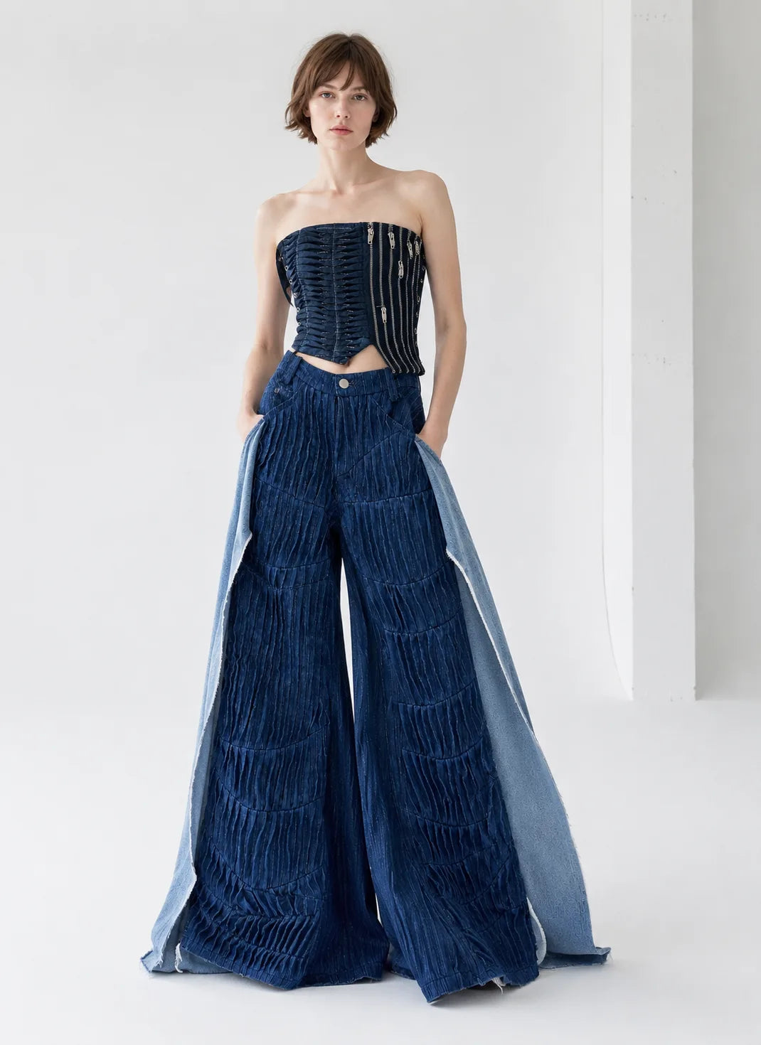 Tangled Paths Pleated Denim Trousers