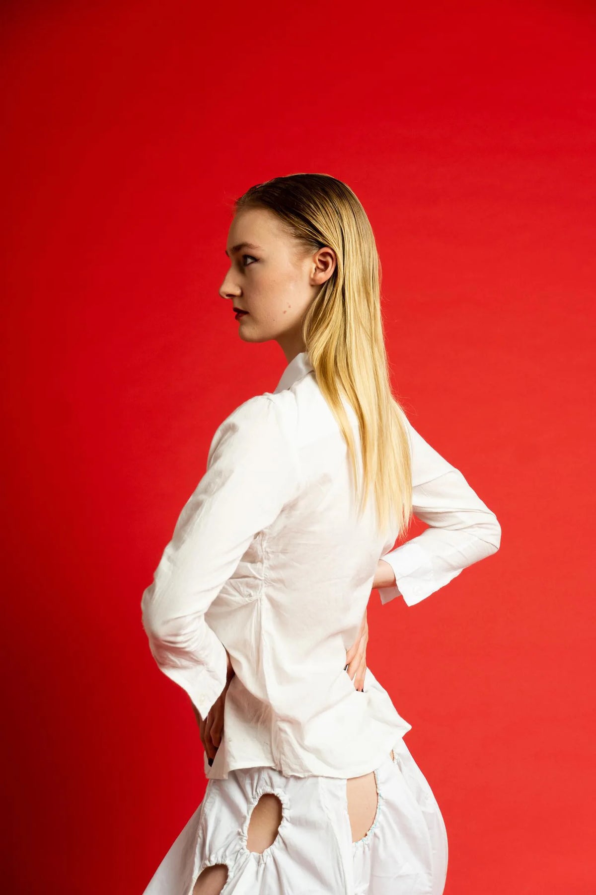 The Ivory Holed Shirt and Skirt Set