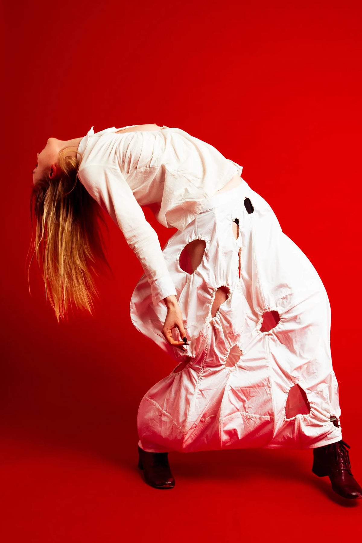 The Ivory Holed Shirt and Skirt Set