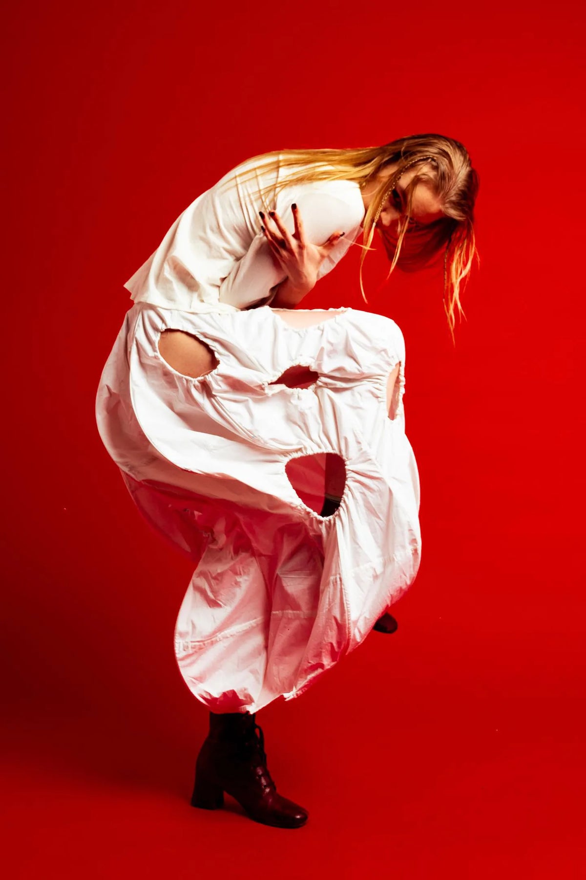 The Ivory Holed Shirt and Skirt Set