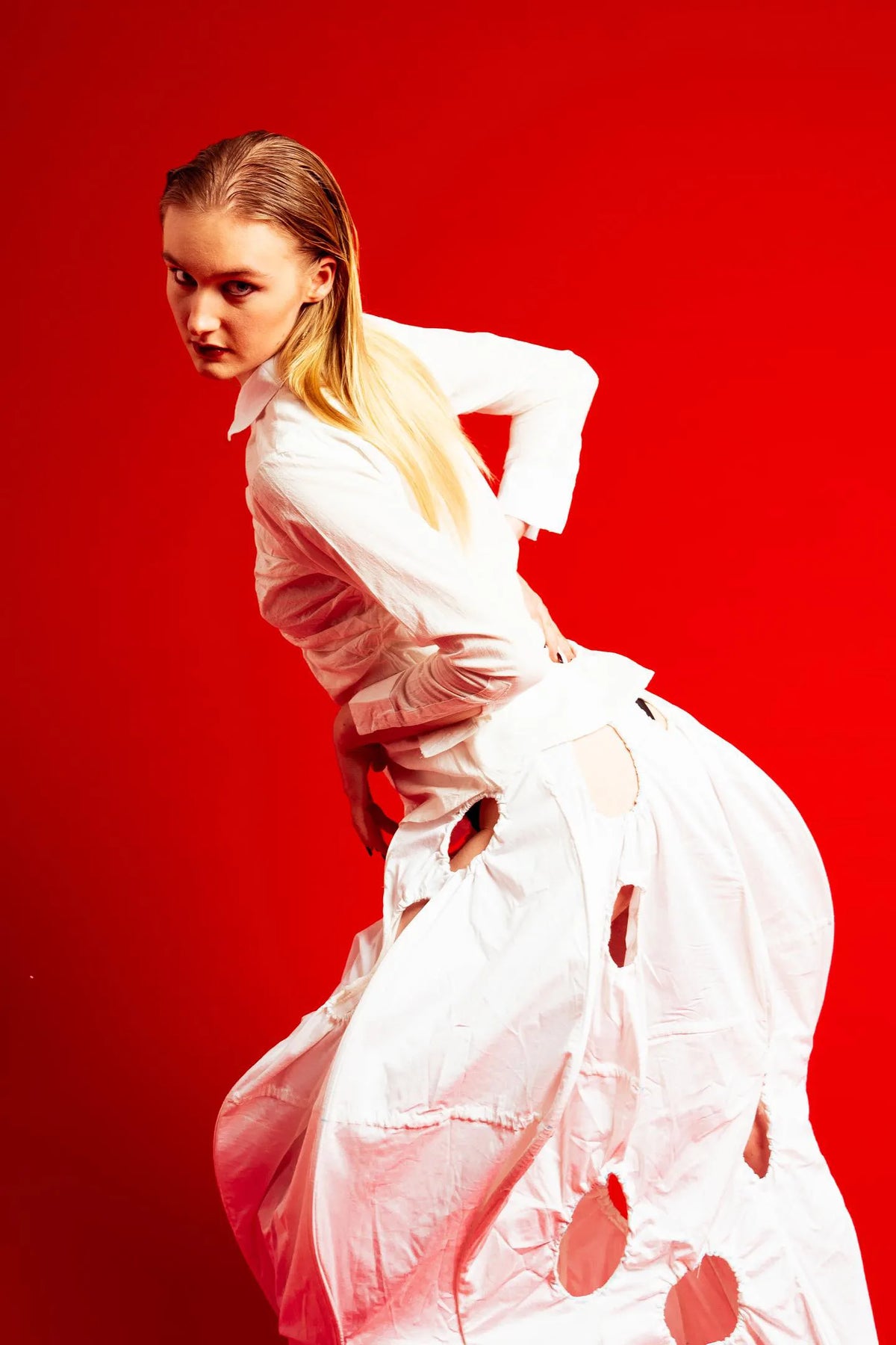 The Ivory Holed Shirt and Skirt Set