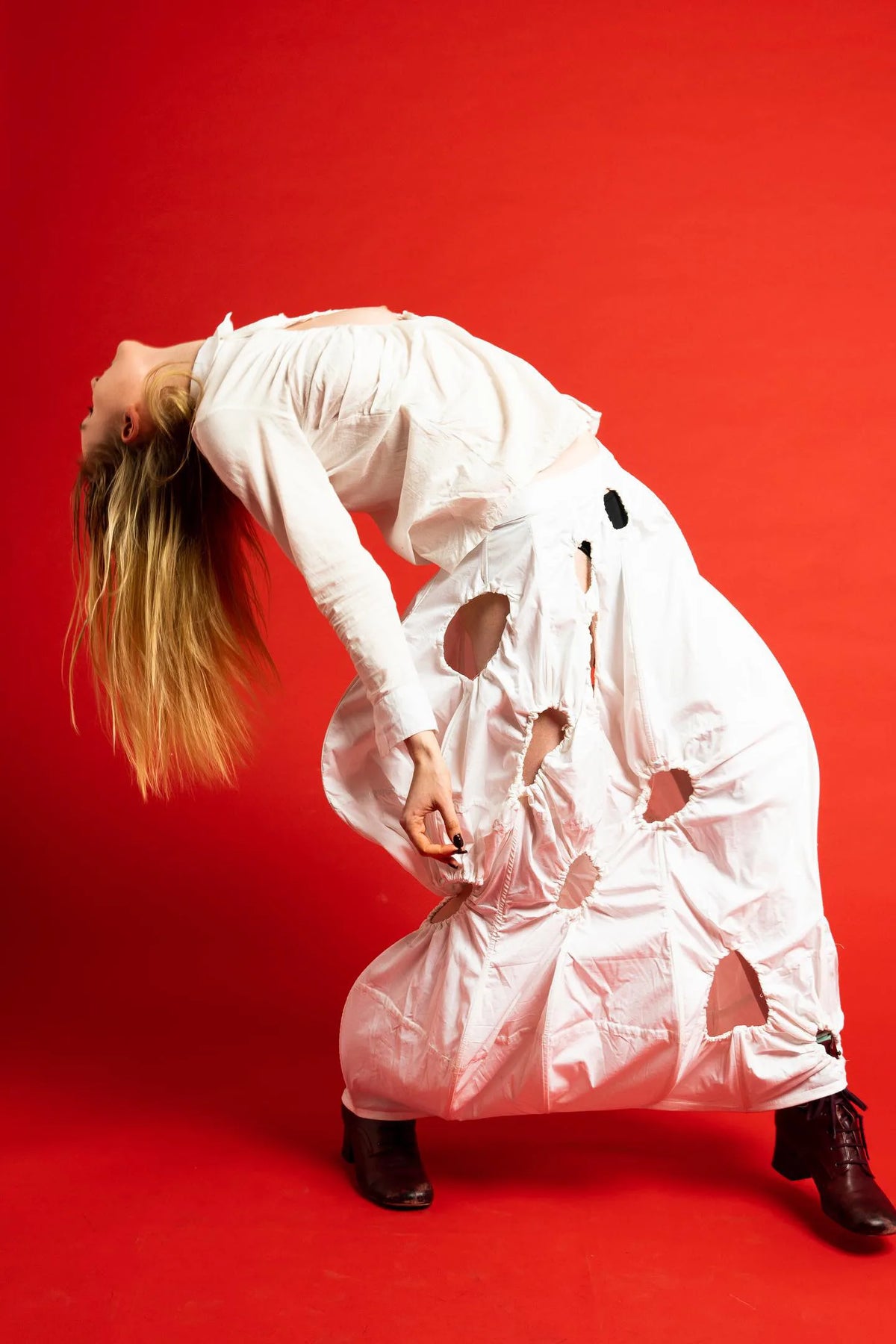 The Ivory Holed Shirt and Skirt Set