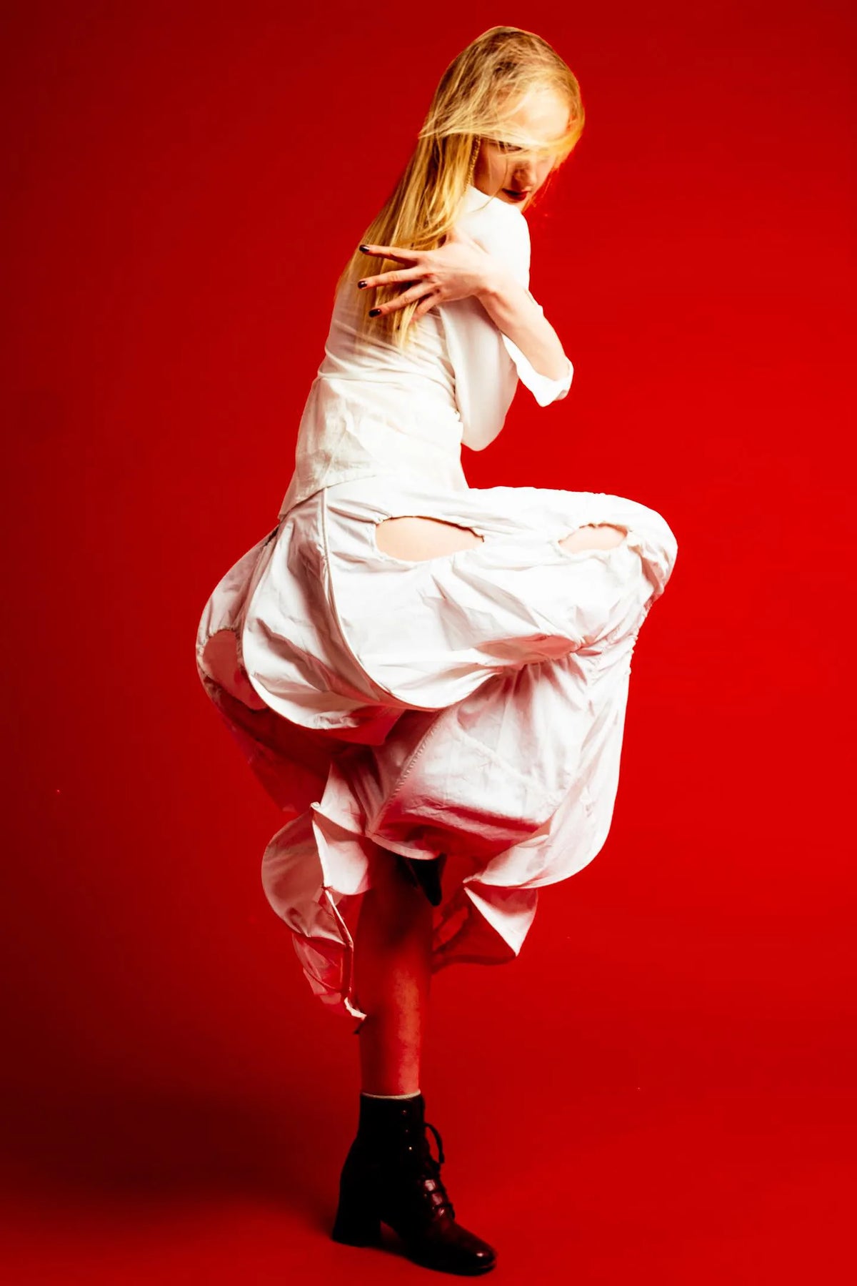 The Ivory Holed Shirt and Skirt Set