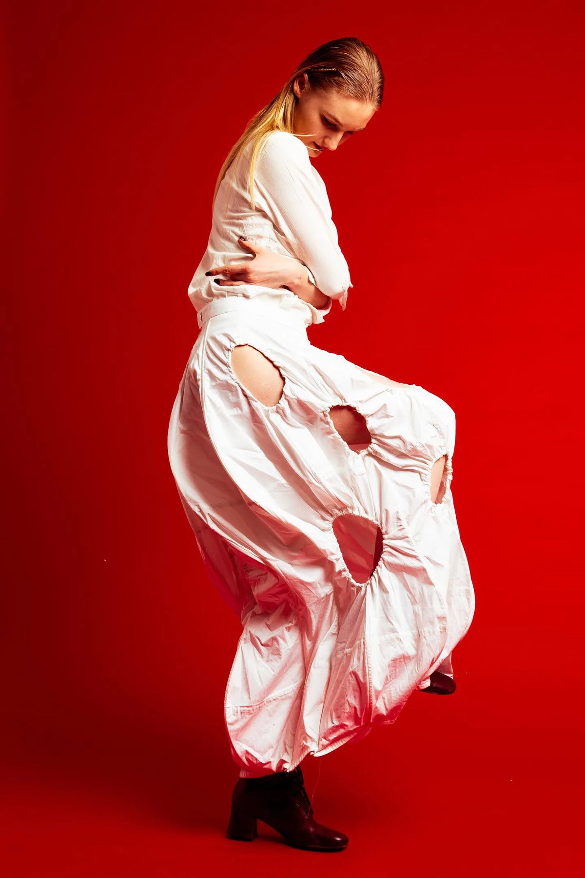 The Ivory Holed Shirt and Skirt Set