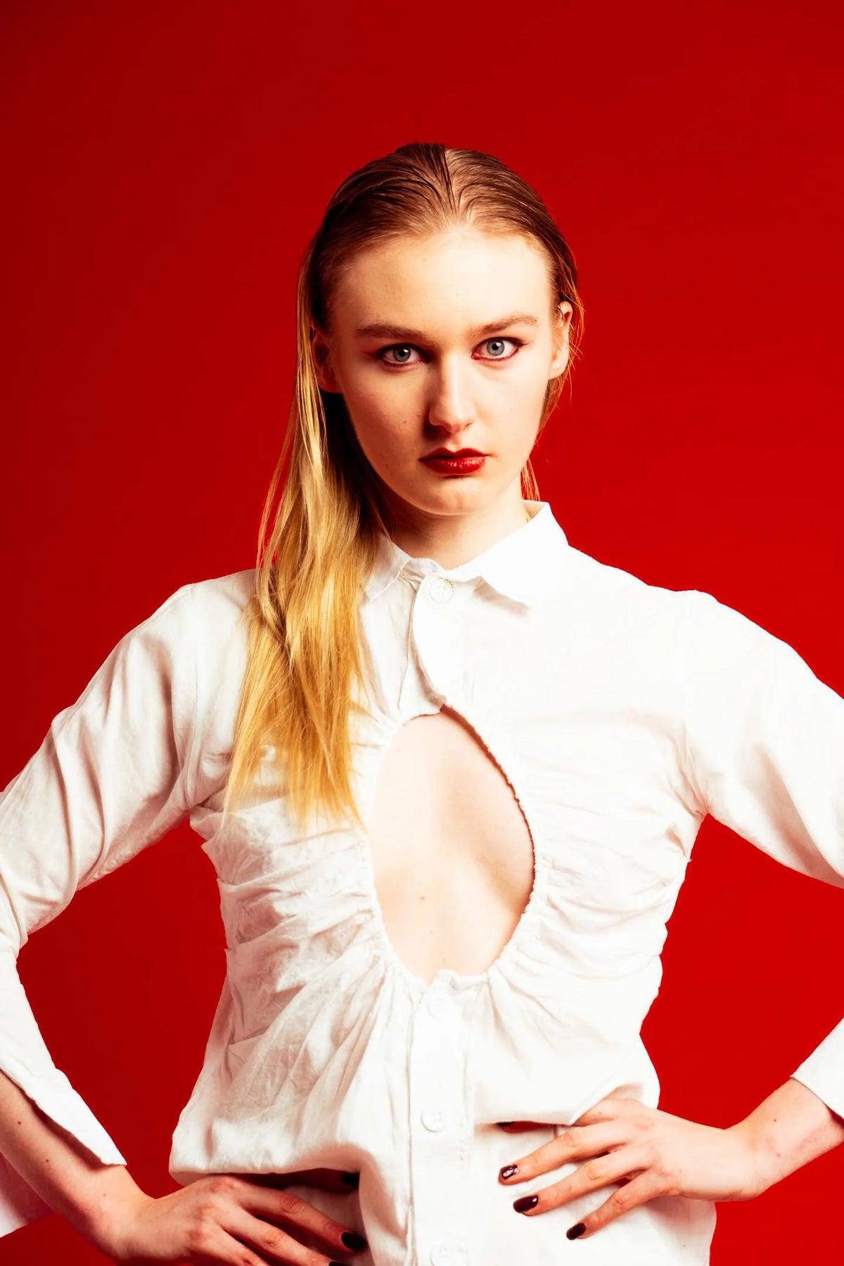 The Ivory Holed Shirt and Skirt Set