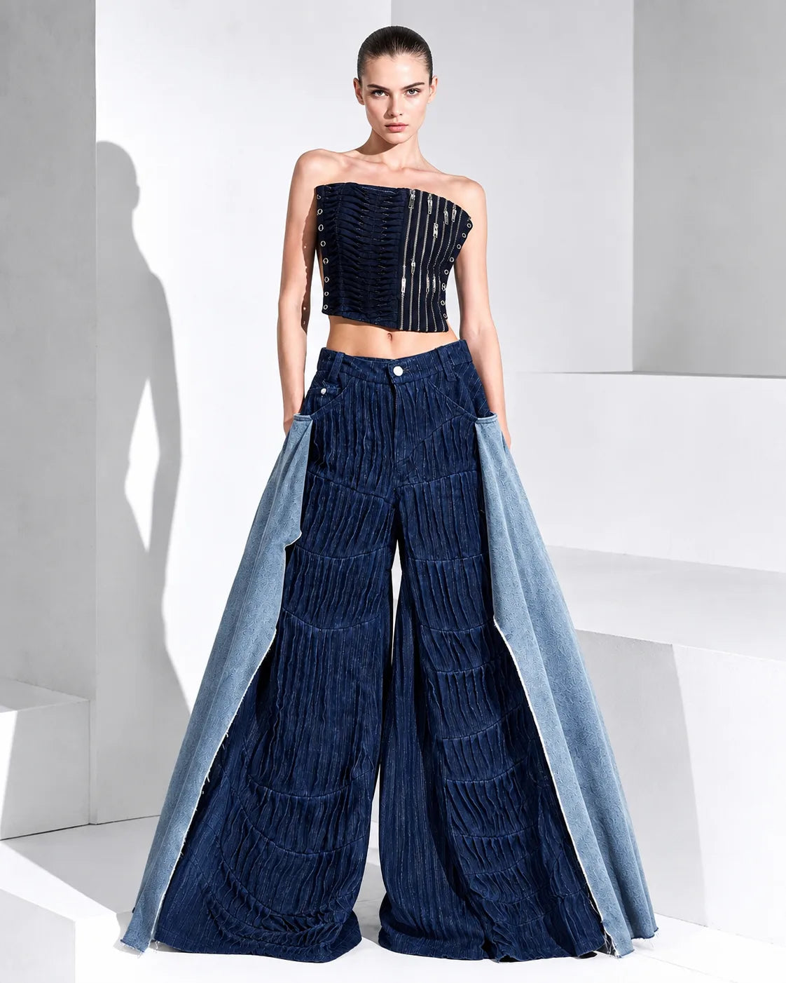 Tangled Paths Pleated Denim Trousers