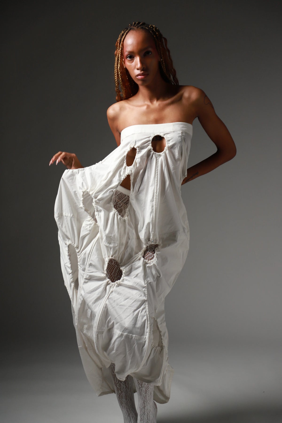 The Ivory Holed Shirt and Skirt Set