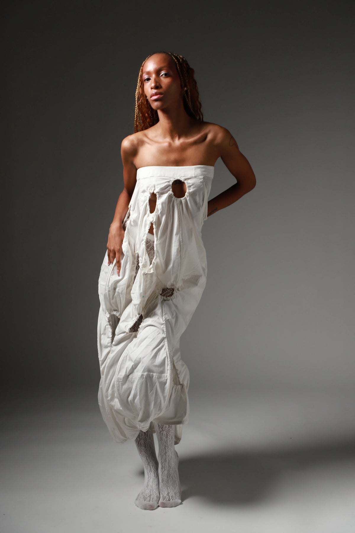 The Ivory Holed Shirt and Skirt Set
