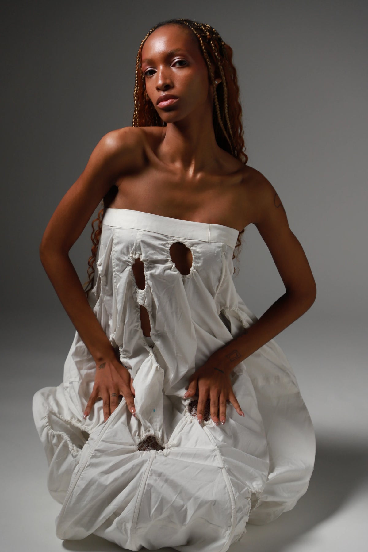 The Ivory Holed Shirt and Skirt Set