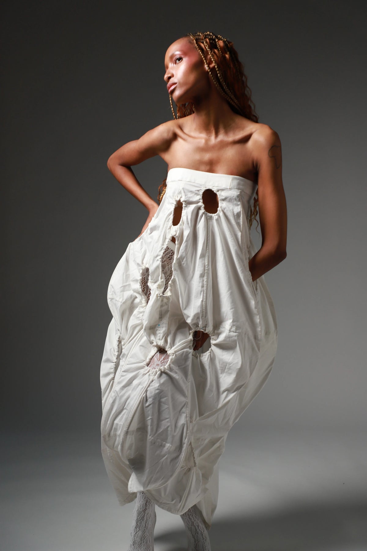 The Ivory Holed Shirt and Skirt Set