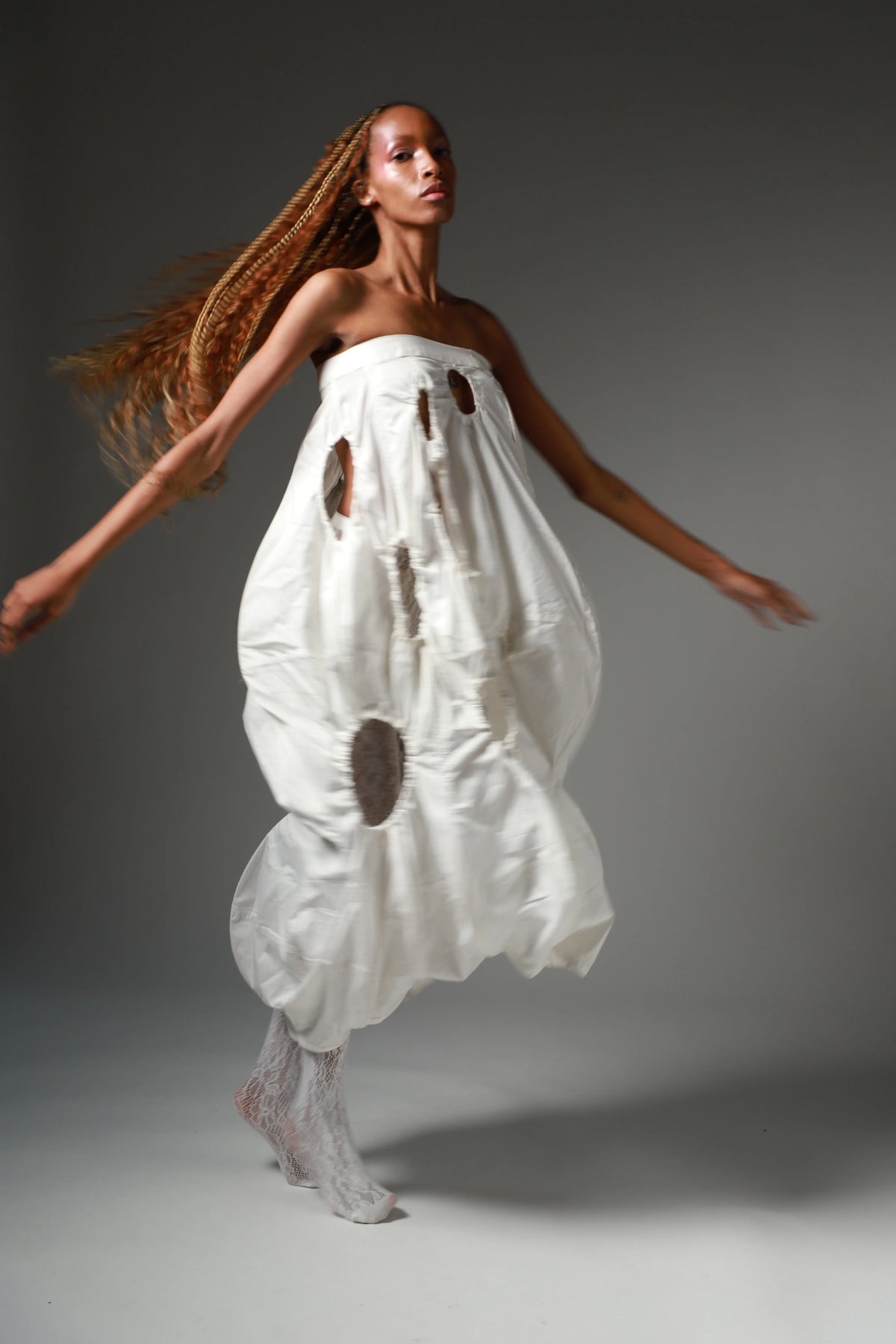 The Ivory Holed Shirt and Skirt Set