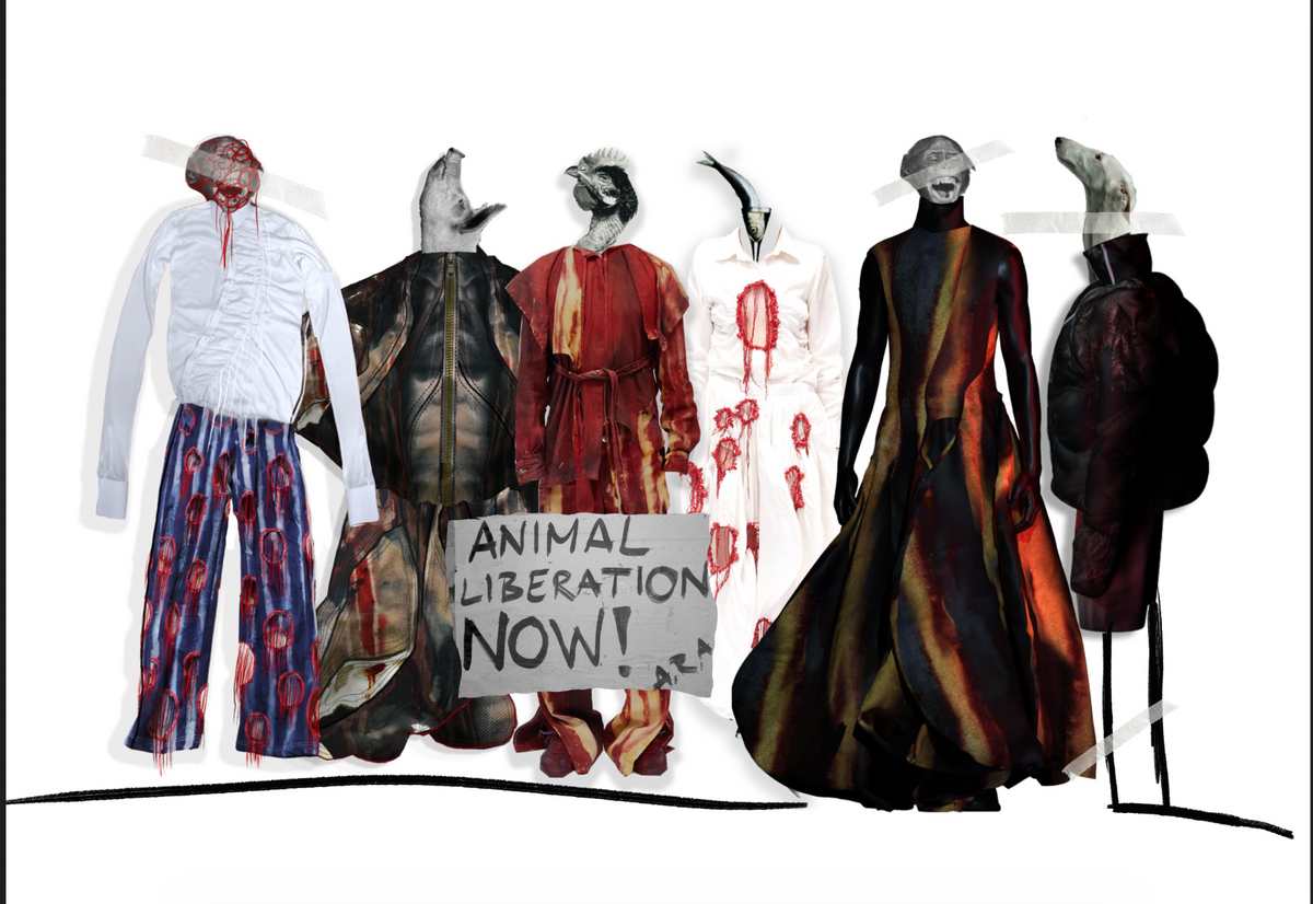 A collage-style product image showing multiple horror-themed costume outfits displayed on mannequins against a white background. The costumes include white pajama pants with red blood splatter, a dark tattered robe, a red robe with a mask, a white robe with blood splatter and a mask, a long black dress with fiery orange-red accents, and a dark jacket.