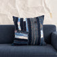 Mended in pink indigo hand patched recycled denim cushion cover
