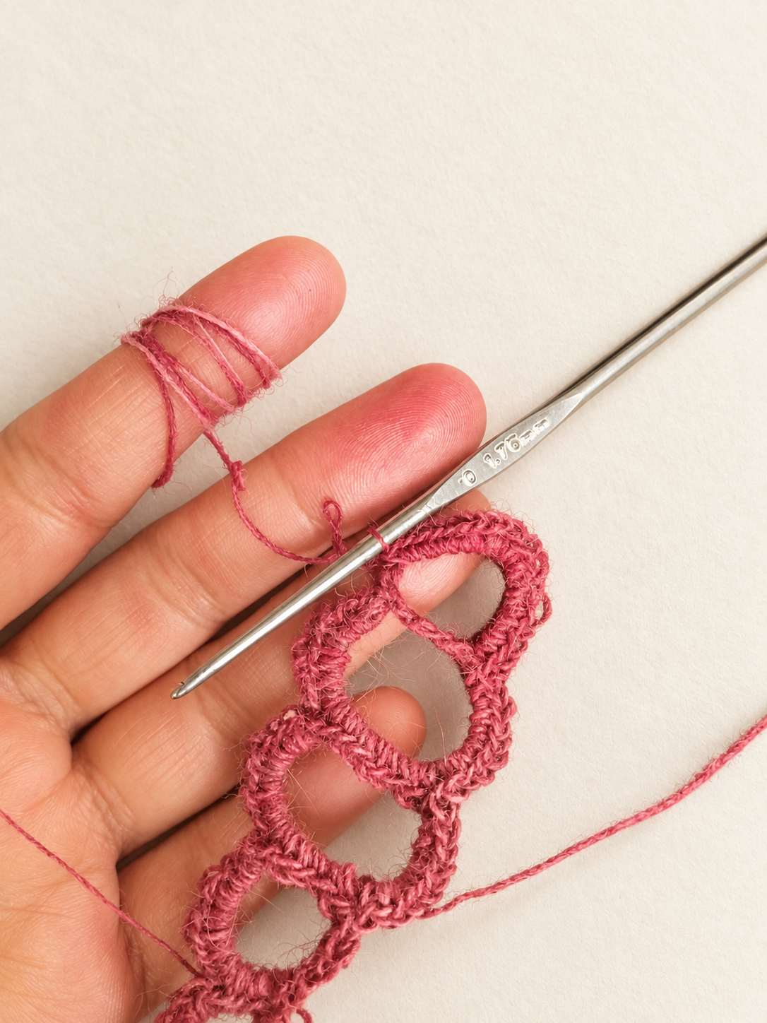 The yarn being crocheted