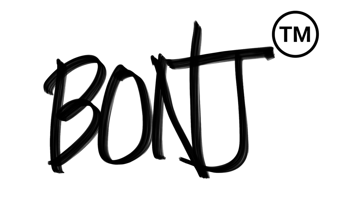 A black hand-drawn style logo reading 'BONJ' with a small circular TM mark, centered on a plain white background.