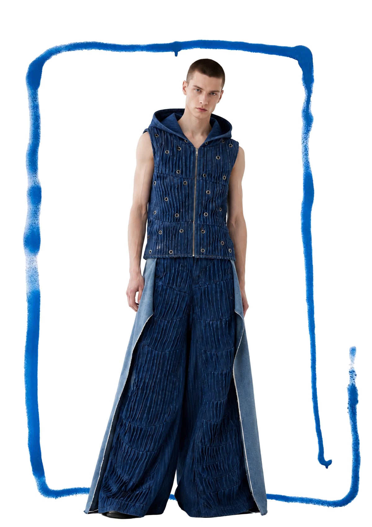 Tangled Paths Pleated Denim Trousers