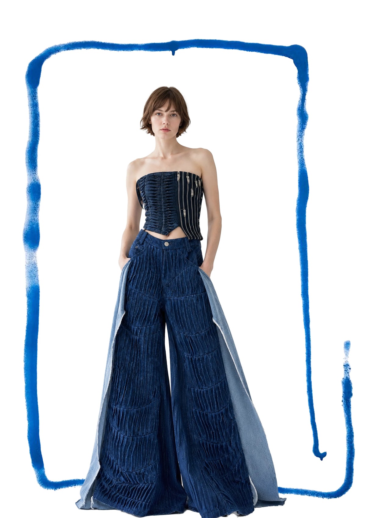 Tangled Paths Pleated Denim Trousers