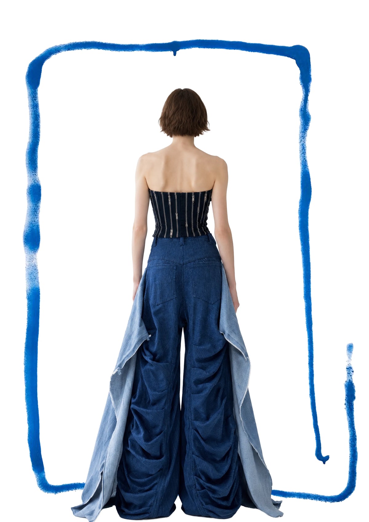 Tangled Paths Pleated Denim Trousers